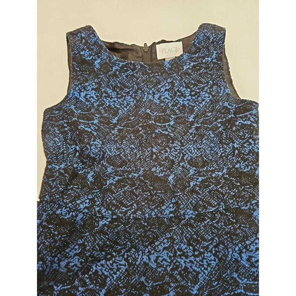 Childrens Place Fancy Dress Girl Size 6 6X Black And Metallic Blue Soft Lining